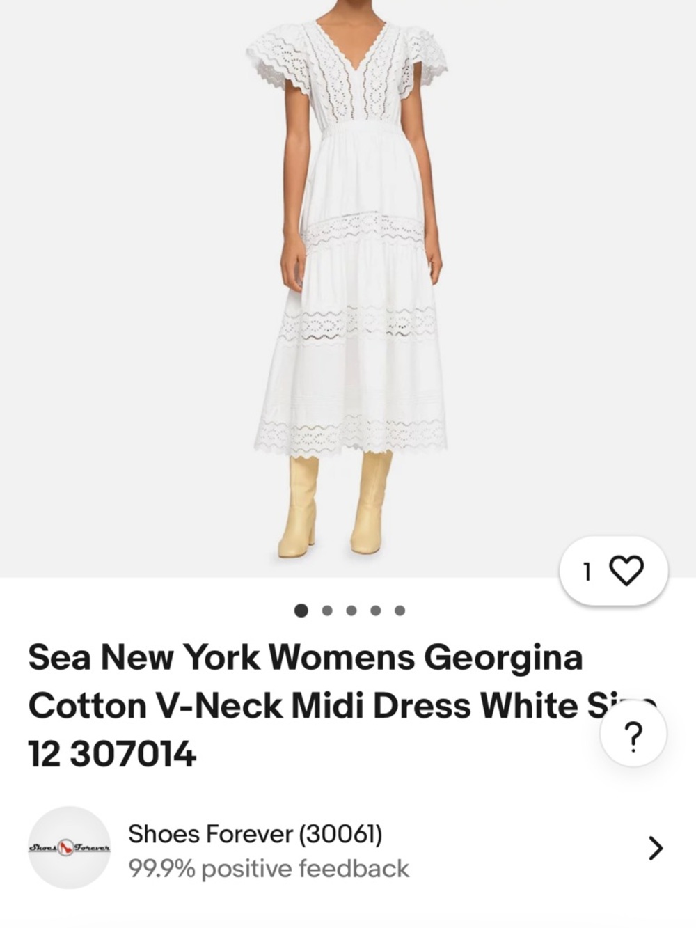 Sea New York White Eyelet V-Neck Midi Dress nwt - Picture 7 of 7